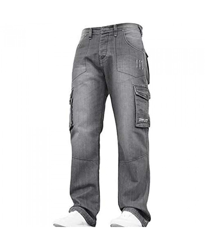 BZB Men's Loose Cargo Jeans Loose Cargo Pants with Multiple Pockets Casual Straight-Leg Jeans