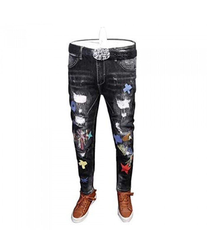 eitwo Men's Ripped Skinny Cotton Stretch Jeans Slim Fit Destroyed Fashion Tapered Leg Distressed Pants Trousers