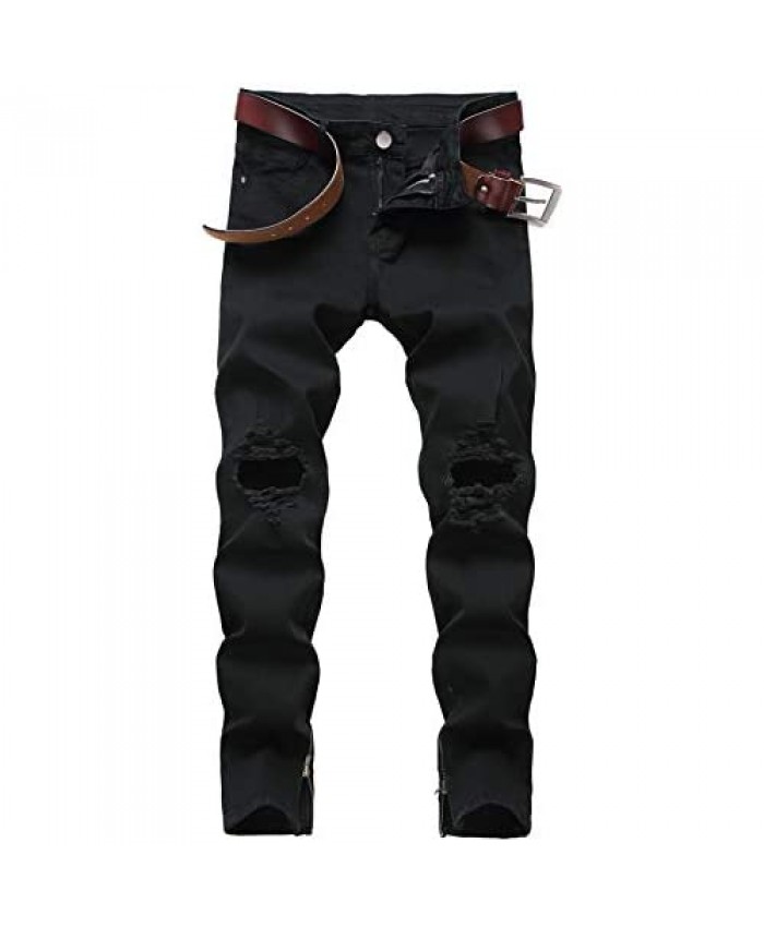 FEESON Men's Casual Daily Relaxed Regular Slim Fit Distressed Ripped Workout Denim Jeans Pants
