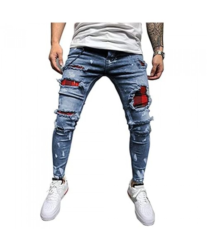 IDEALSANXUN Mens Skinny Jeans Ripped Pattern Stretch Jeans Denim Pants