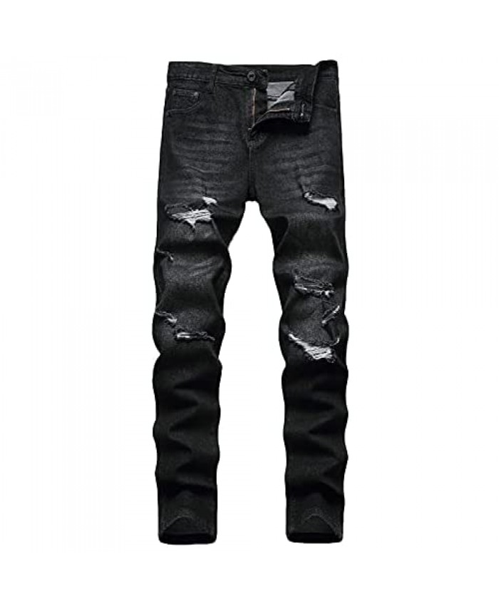 JE&NS Ripped Jeans for Men Mens Stretch Slim Fit Destroyed Distressed Denim Jeans
