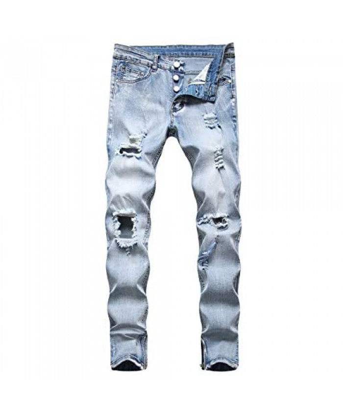 LONGBIDA Men's Skinny Slim Fit Jeans Ripped Distressed Stretch Denim Pants