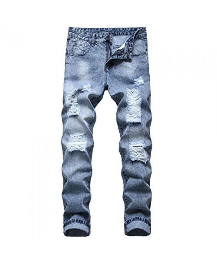 Men's Relaxed Distressted Ripped Regular Fit Classic Washed Denim Plus Size Outfit Jeans Wear