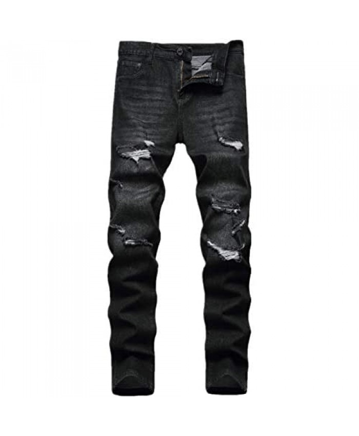 Men's Ripped Jeans Skinny Fit Stretch Distressed Destroyed Fashion Washed Denim Pants