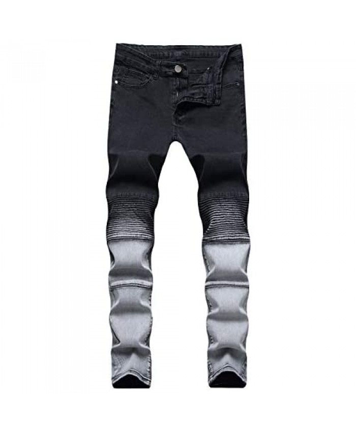 WEIBUMAOYI Men's Gradient Jeans Casual Locomotive Wind Stretch Skinny Ripped Jeans