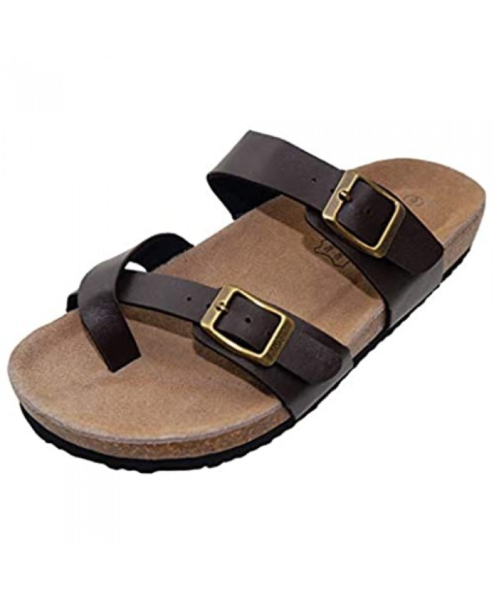LANCDON Leather Arizona Cork Footbed Open Toe Sandals for Men with Adjustable Strap Buckle Shoes