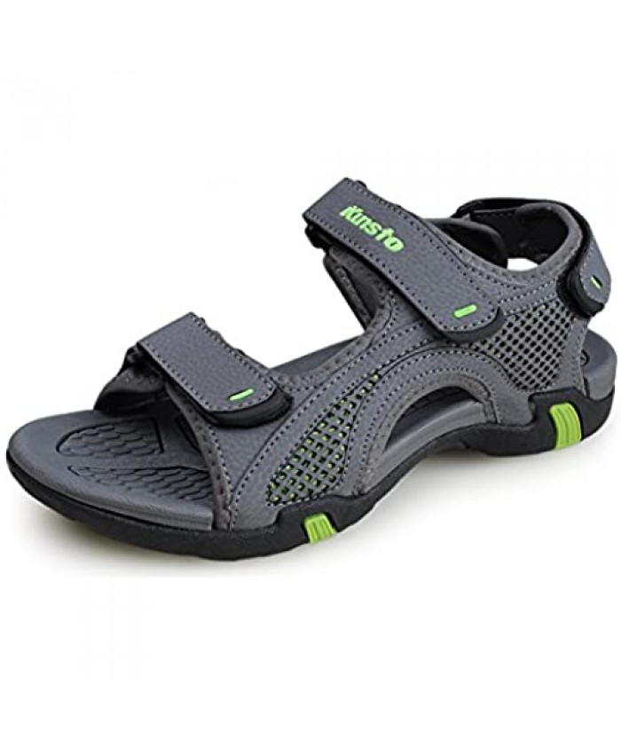 Men's Synthetic Leather Sandals Opened Toe with Triple Hook and Loop Fastener