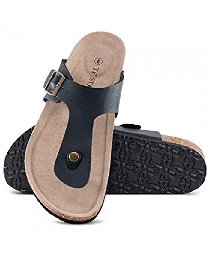 TF STAR Men's Thong Flip Flop Flat Casual Cork Sandals with Buckle Strap Leather Cork Gizeh Sandals for Men