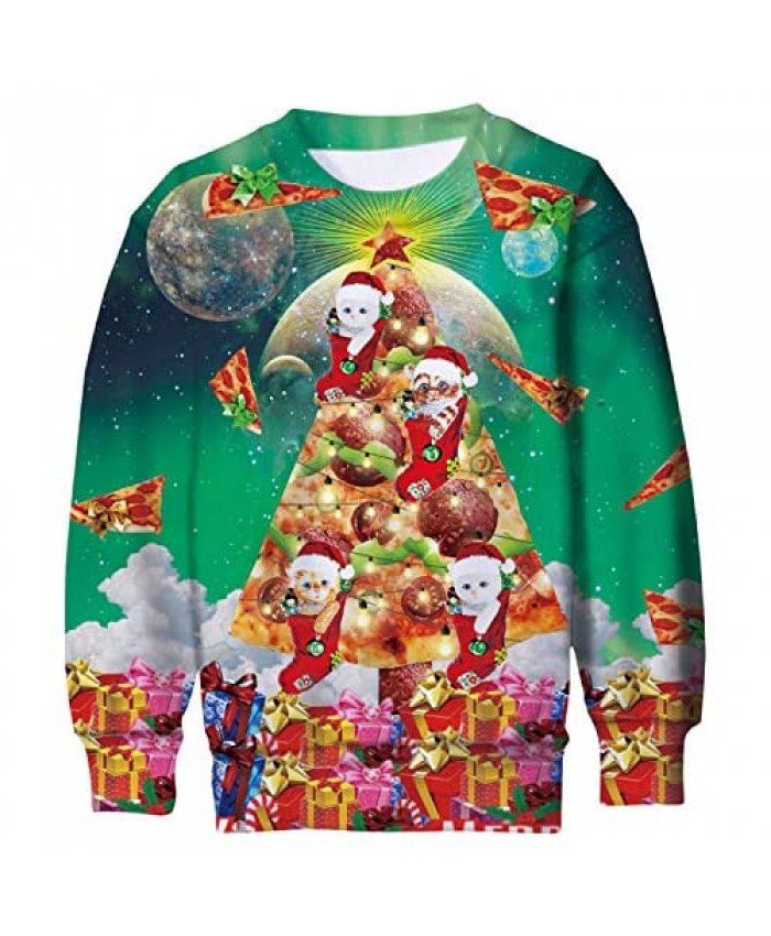 Enlifety Boys Girls Ugly Christmas Sweater Funny 3D Printed Fleece Sweatshirts Xmas Pullover Jumpers Graphic Tee Shirts 4-16T